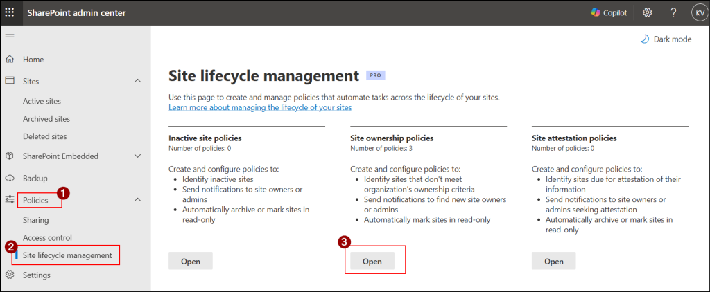 Site ownership policy in SharePoint