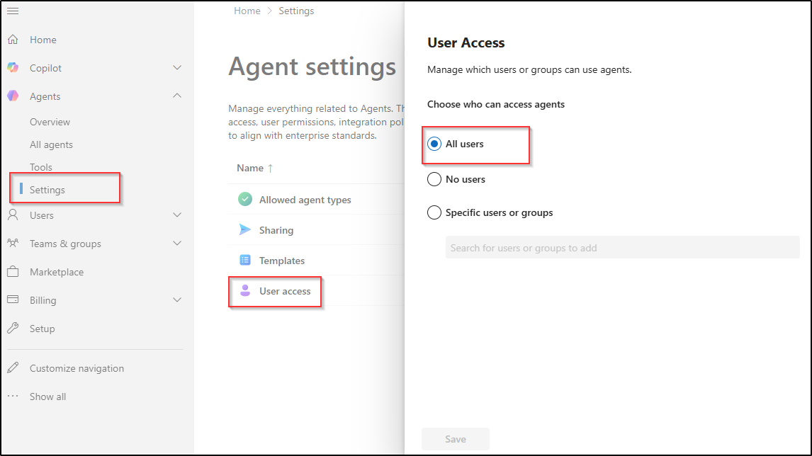 Default User Permissions for Accessing AI Agents