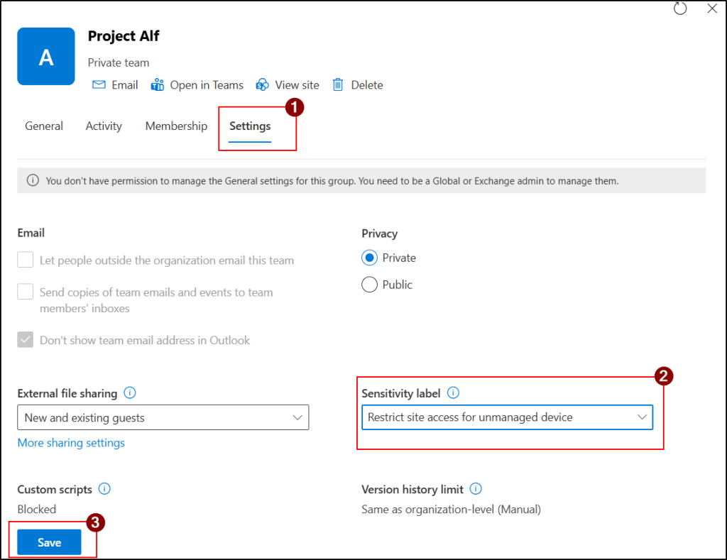 Apply Sensitivity Label for Existing Site via SAC