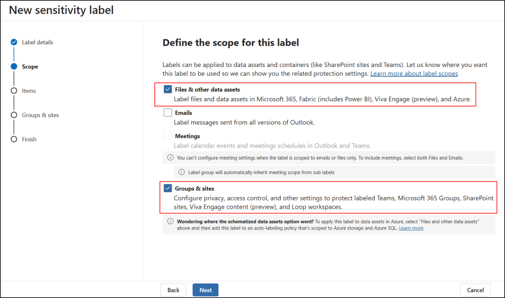 Create Sensitivity Label for Sites