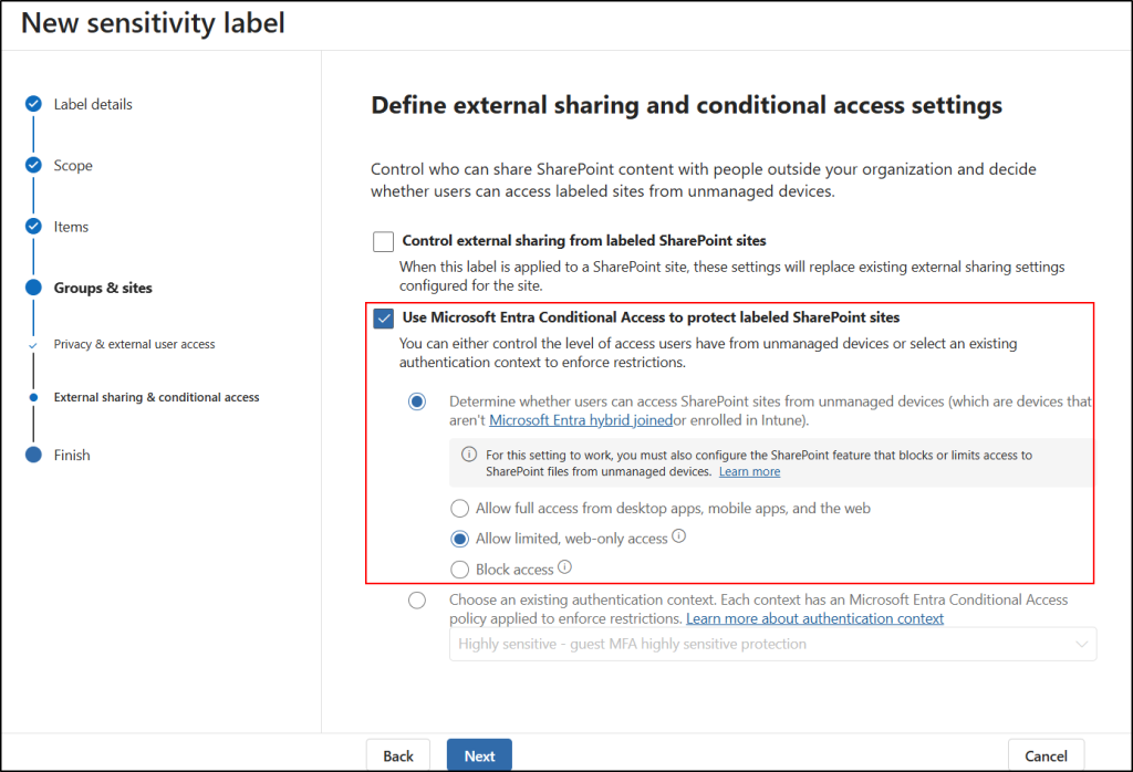 Senstivity Label to Limit Access for Unmanaged Device