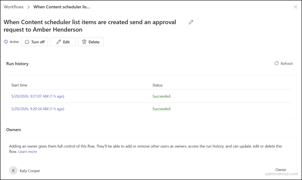 View Power Automate Workflows Run History in SharePoint Online