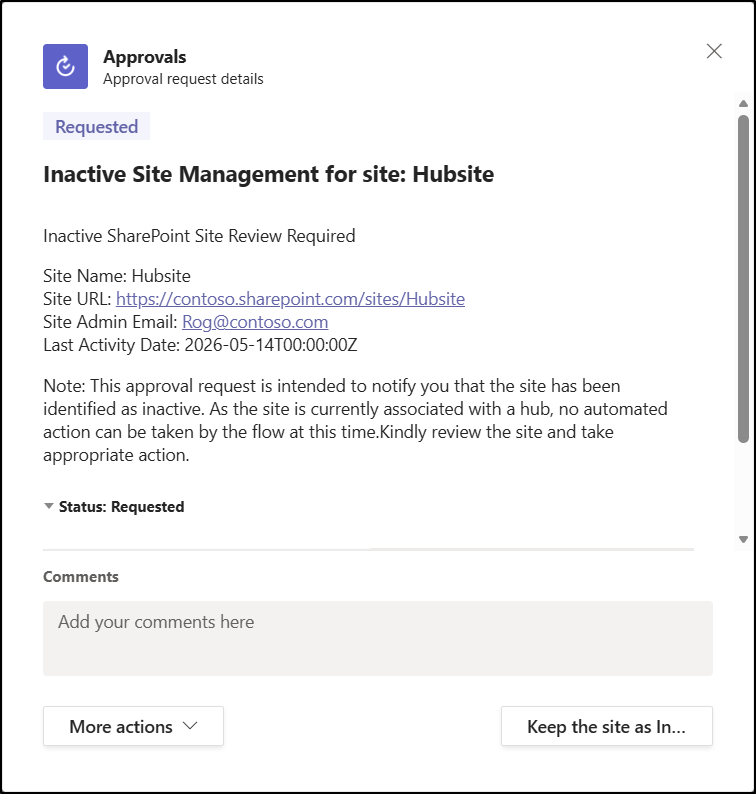 Hub Site Approvals in Inactive Site Management Flow