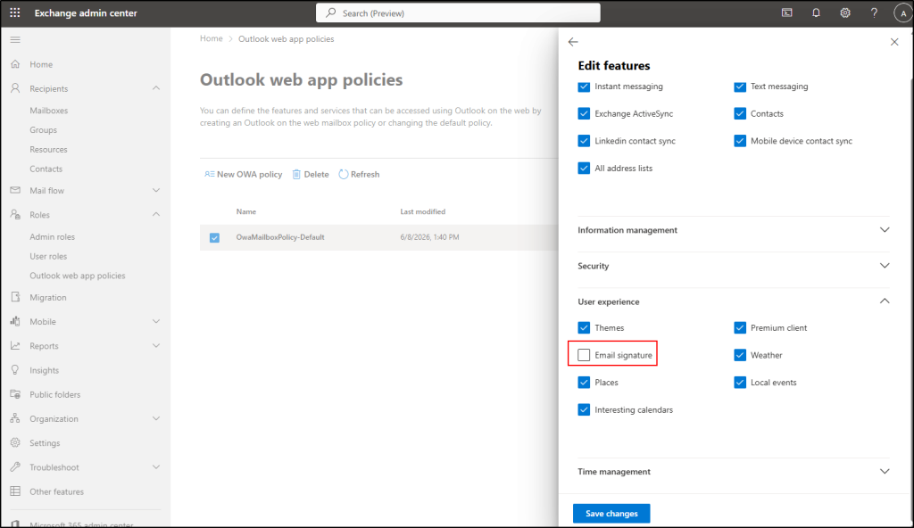 Restrict Email Signature Using New Outlook Web App Policy