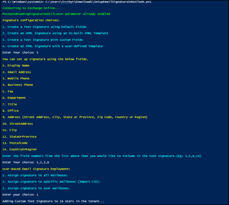 Set Default Signature Using PowerShell Script
