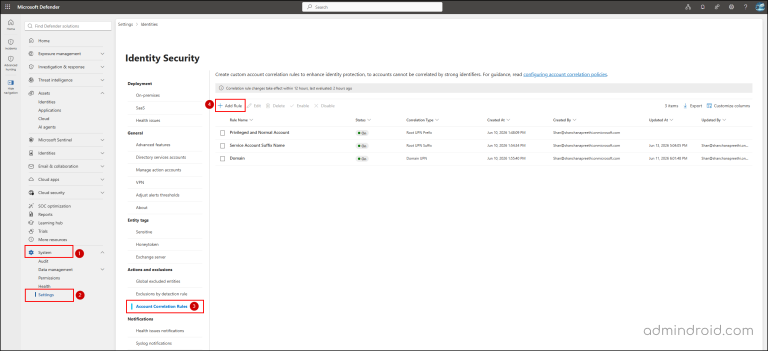 Custom Account Correlation Rules in Microsoft Defender