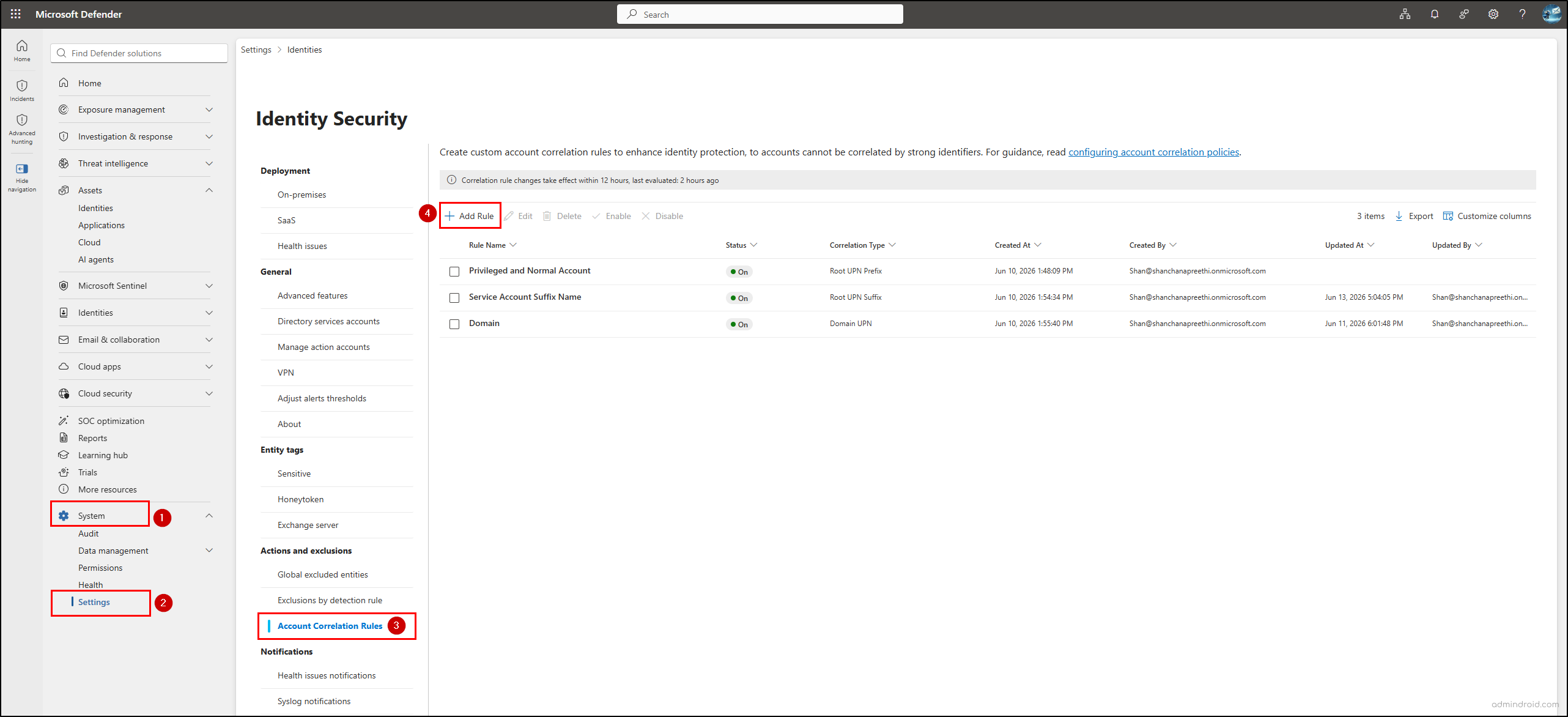 Create Custom Account Correlation Rule in Microsoft Defender