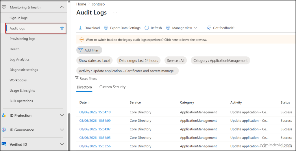 Audit Credentials Added to Workload Identities
