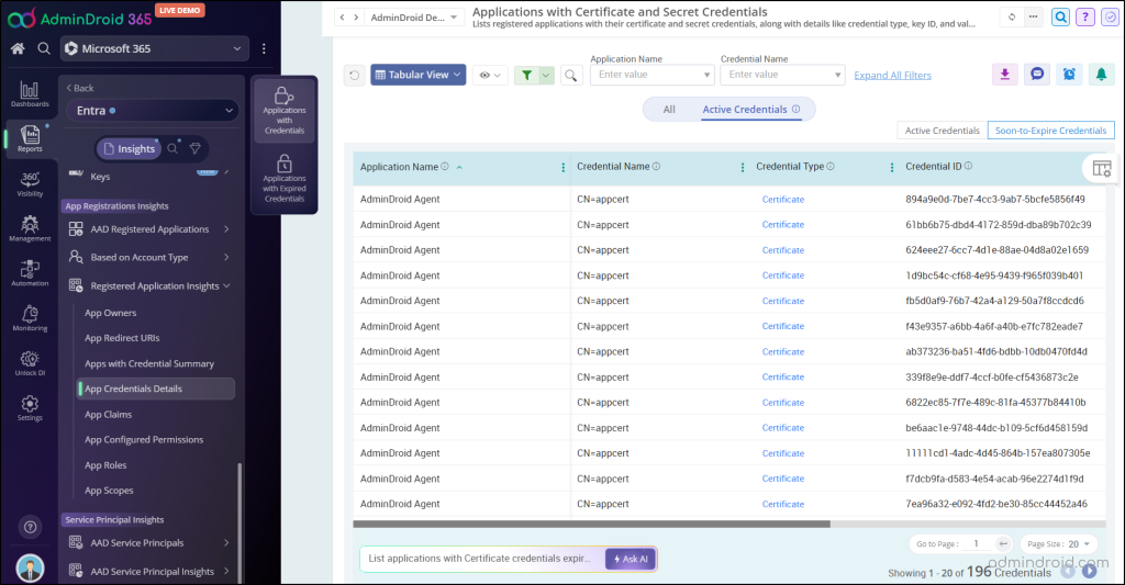 Get all Certificates and Secret Credentials of an Entra Application