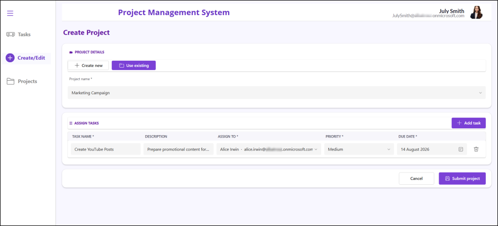 Add tasks to an existing project
