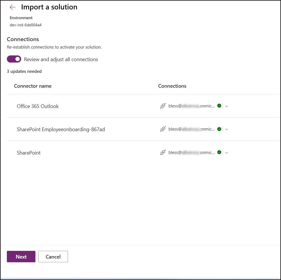 Connect to M365 resources while importing