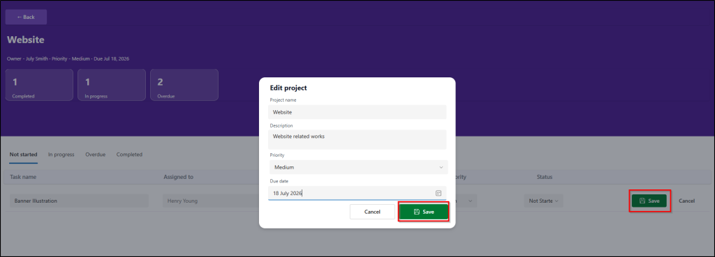 Edit project and tasks details