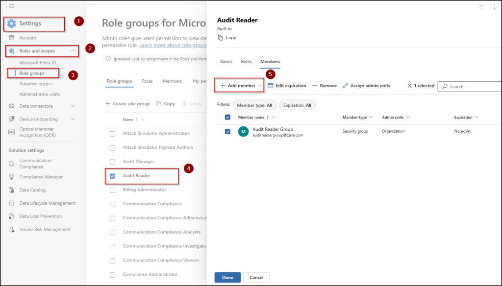 Add Members in Purview Role Groups
