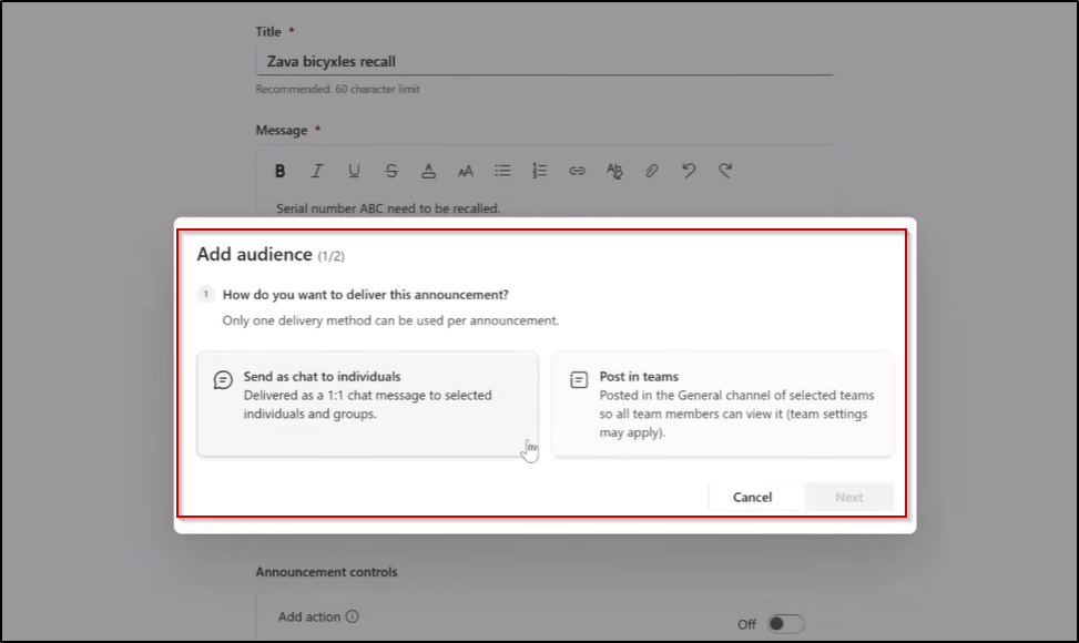 Send Announcement to Targeted Audience in Microsoft Teams Communicator App