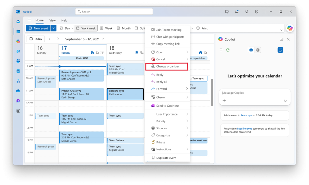 Change meeting organizer in Outlook