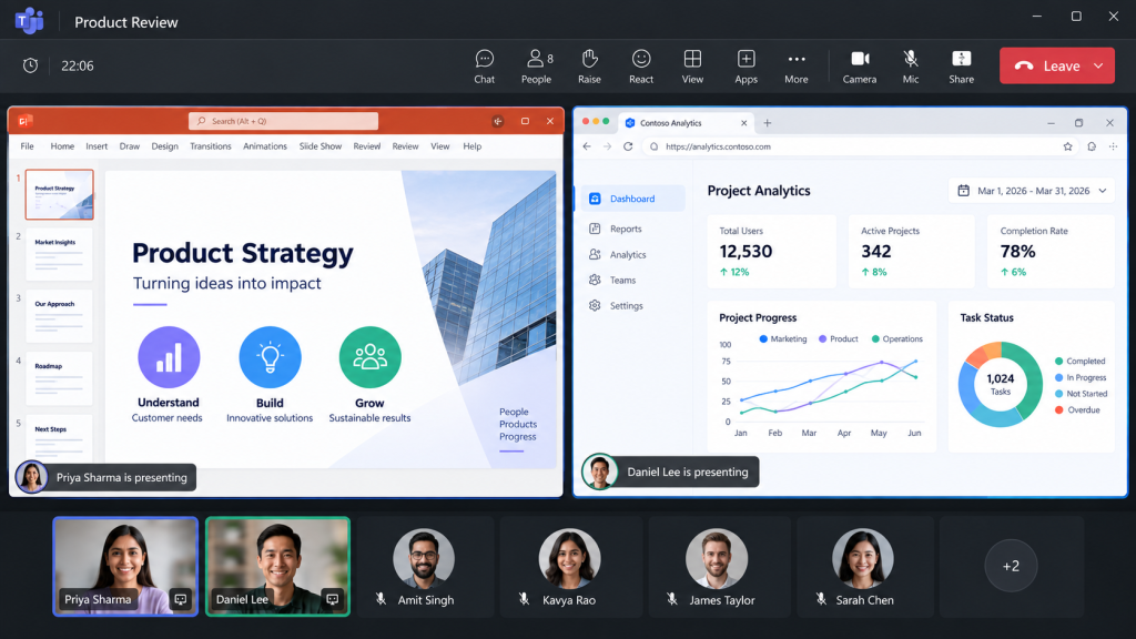 Two Users Can Share Their Screen Simultaneously in Teams Meeting