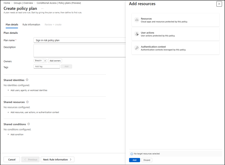 Configure shared resources in policy plans