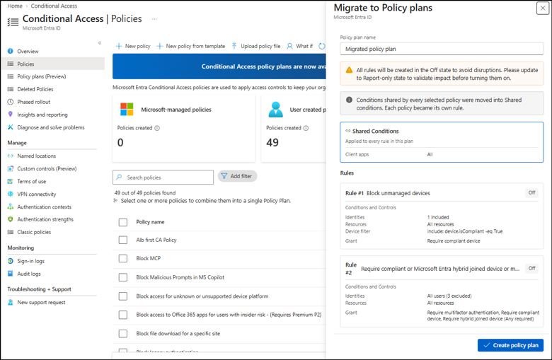 Policy plan migration