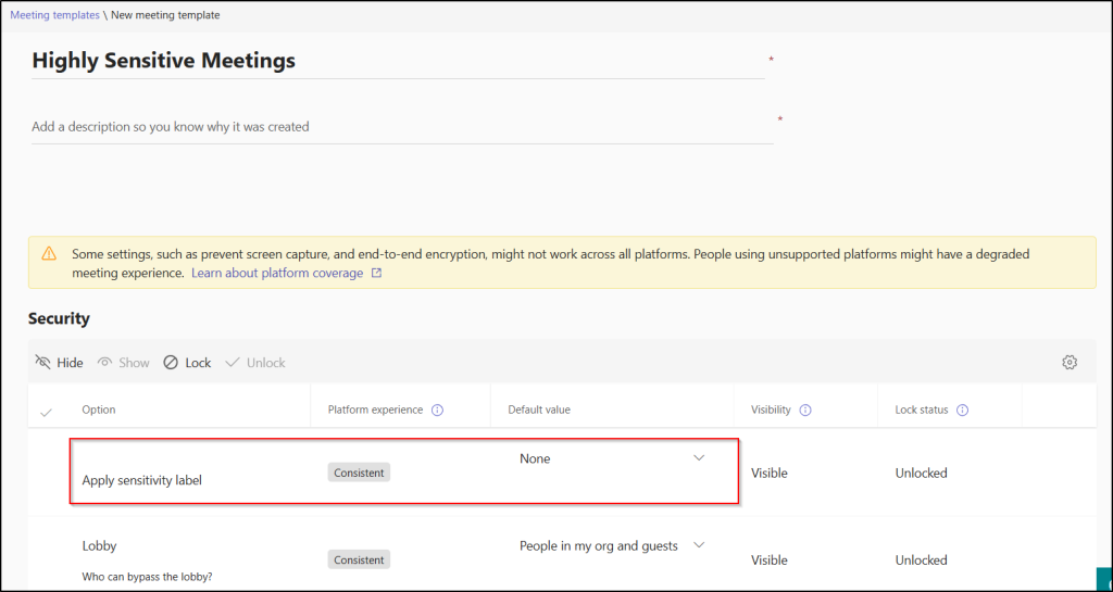 Apply Sensitivity Labels with Custom Meeting Templates