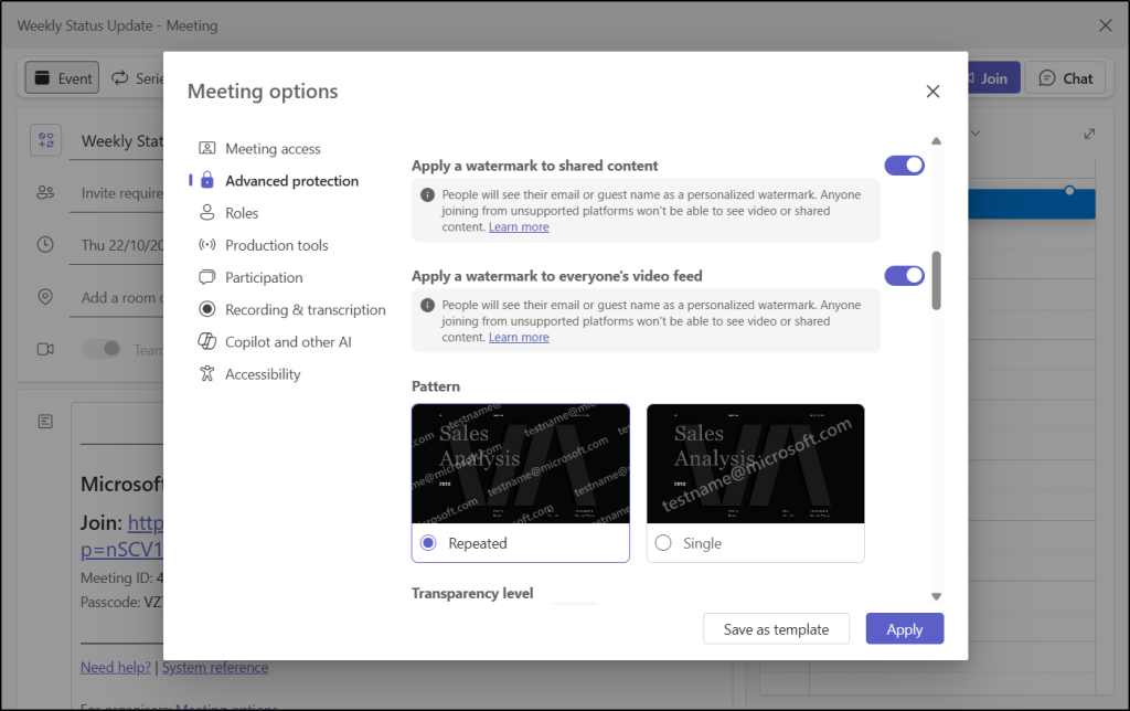 Apply Watermarks to Secure Microsoft Teams Meetings